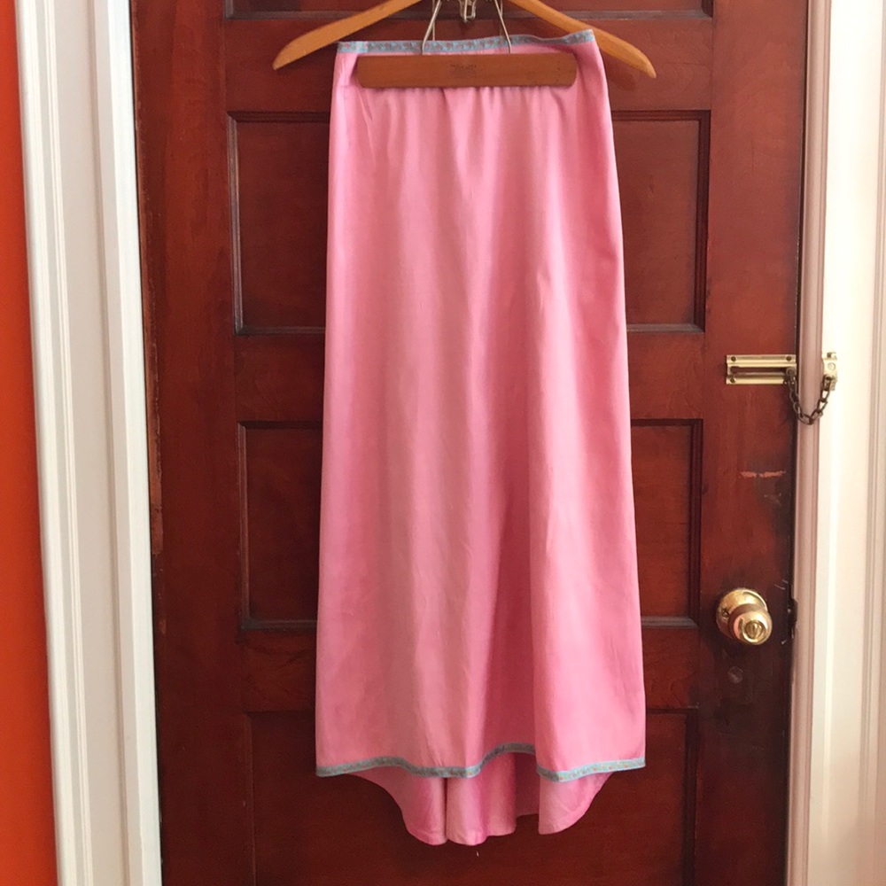 Gorgeous long pink silk with flowered edging